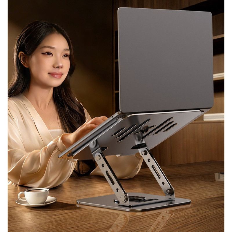 Dual Bar Carbon Steel Laptop Stand, Hollow Cooling, Height-Adjustable, Foldable Riser, Fits Laptops Up to 18 IN—Silver