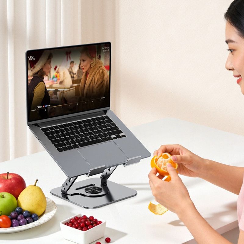 Dual Bar Carbon Steel Laptop Stand, Hollow Cooling, Height-Adjustable, Foldable Riser, Fits Laptops Up to 18 IN—Silver