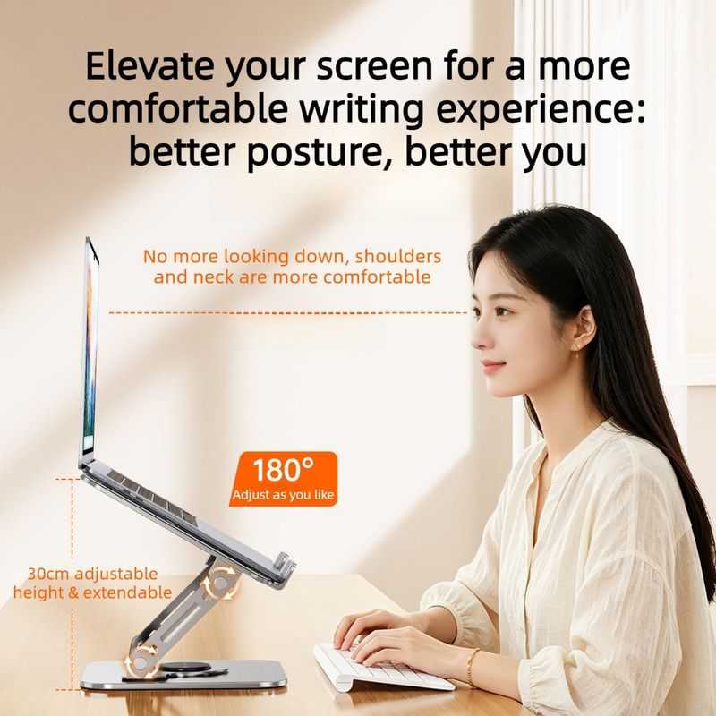Laptop Stand, Thick Dual-Arm Height-Adjustable Cooling Riser, Compatible with Laptops Up to 17.3 Inches—Black