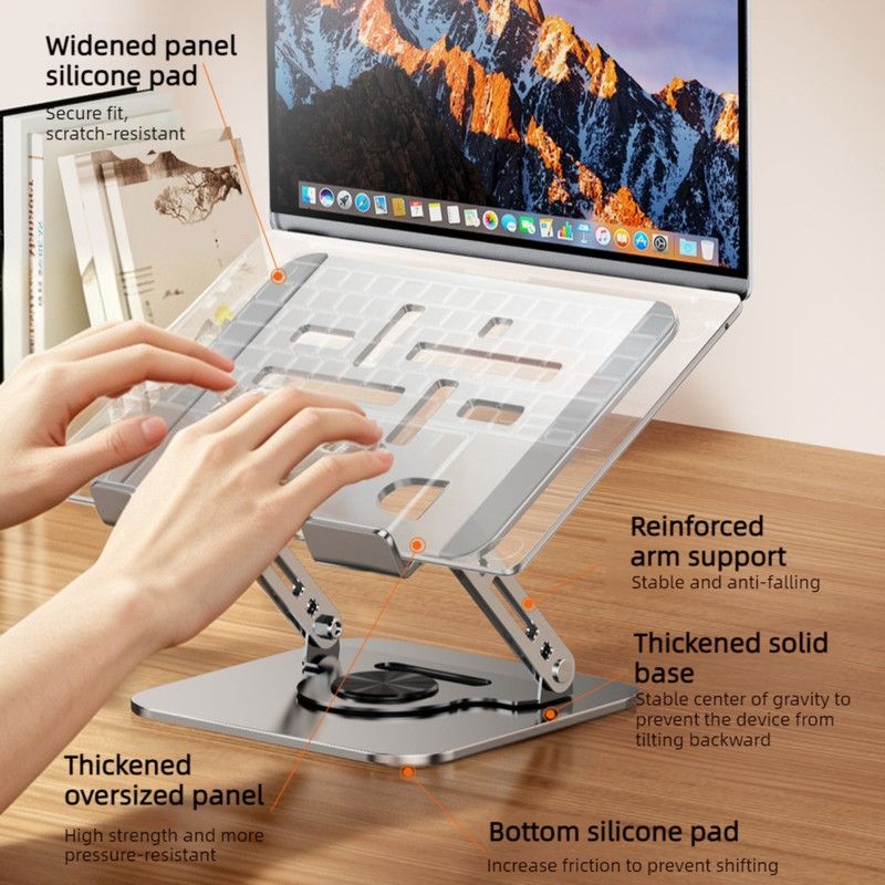 Laptop Stand, Thick Dual-Arm Height-Adjustable Cooling Riser, Compatible with Laptops Up to 17.3 Inches—Black