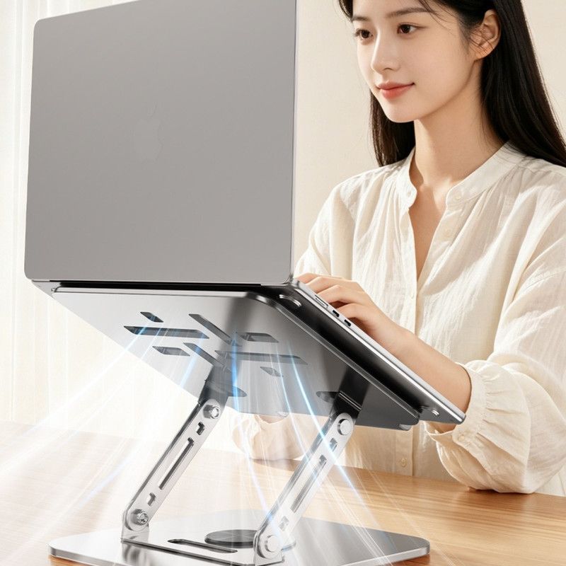 Laptop Stand, Thick Dual-Arm Height-Adjustable Cooling Riser, Compatible with Laptops Up to 17.3 Inches—Black