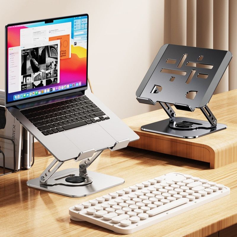 Laptop Stand, Thick Dual-Arm Height-Adjustable Cooling Riser, Compatible with Laptops Up to 17.3 Inches—Black