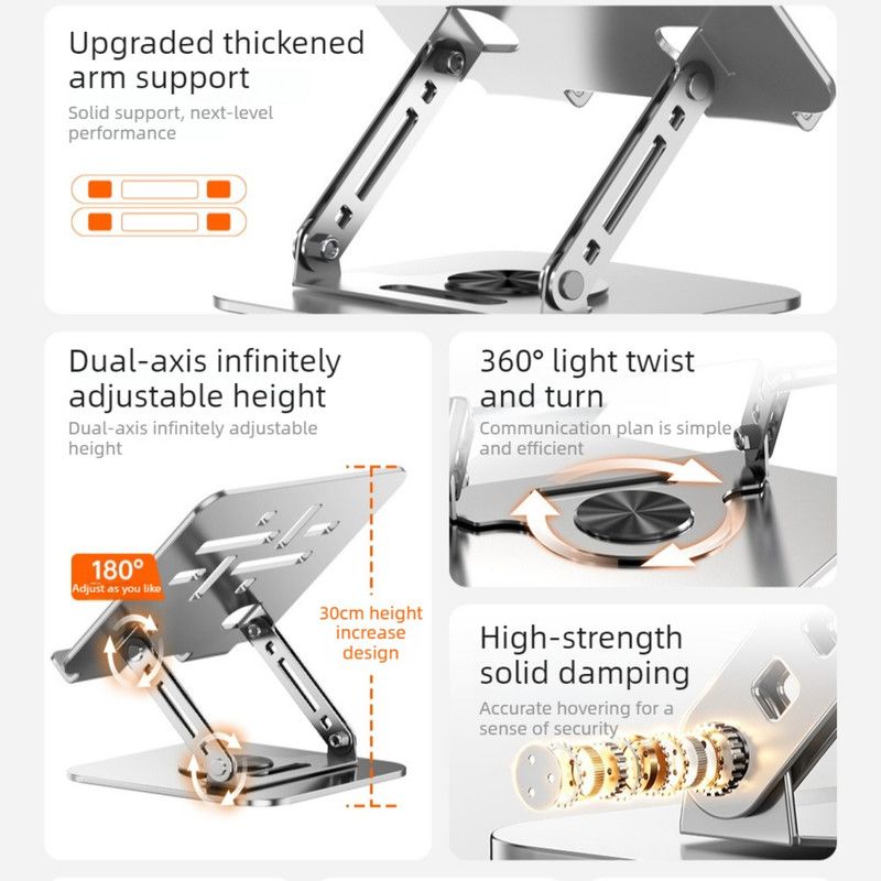 Laptop Stand, Thick Dual-Arm Height-Adjustable Cooling Riser, Compatible with Laptops Up to 17.3 Inches—Silver