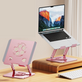 All-Metal Laptop Stand, Football-Shaped Hollow Cooling Dual-Bar Height-Adjustable Riser, Fits Laptops 10–17.3 IN – Pink