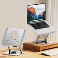 All-Metal Laptop Stand, Football-Shaped Hollow Cooling Dual-Bar Height-Adjustable Riser, Fits Laptops 10–17.3 IN – Silver