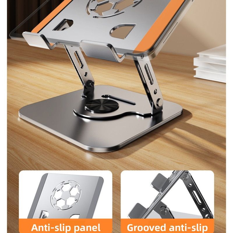 All-Metal Laptop Stand, Football-Shaped Hollow Cooling Dual-Bar Height-Adjustable Riser, Fits Laptops 10–17.3 IN – Silver