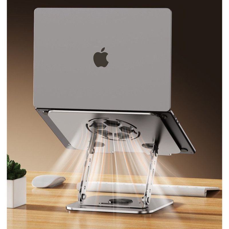 All-Metal Laptop Stand, Football-Shaped Hollow Cooling Dual-Bar Height-Adjustable Riser, Fits Laptops 10–17.3 IN – Silver