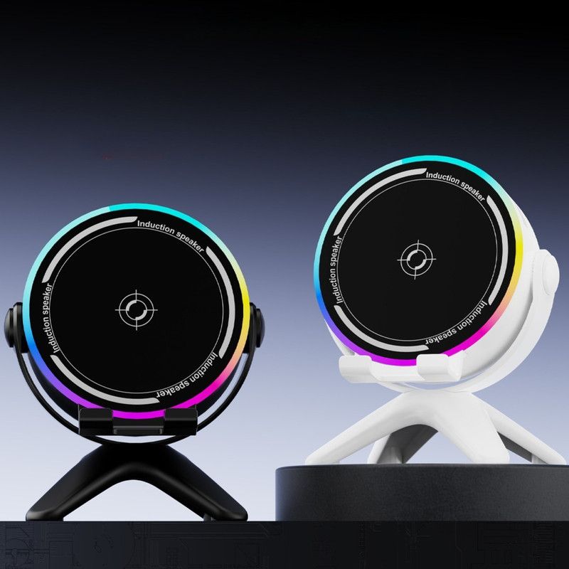 Bluetooth Speaker 2-in-1 Phone Stand, Dual-Mode RGB Ambient Light, Hi-Fi Stereo Audio—White