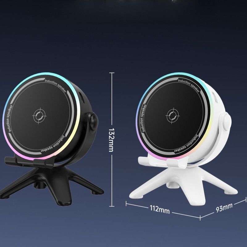 Bluetooth Speaker 2-in-1 Phone Stand, Dual-Mode RGB Ambient Light, Hi-Fi Stereo Audio—White