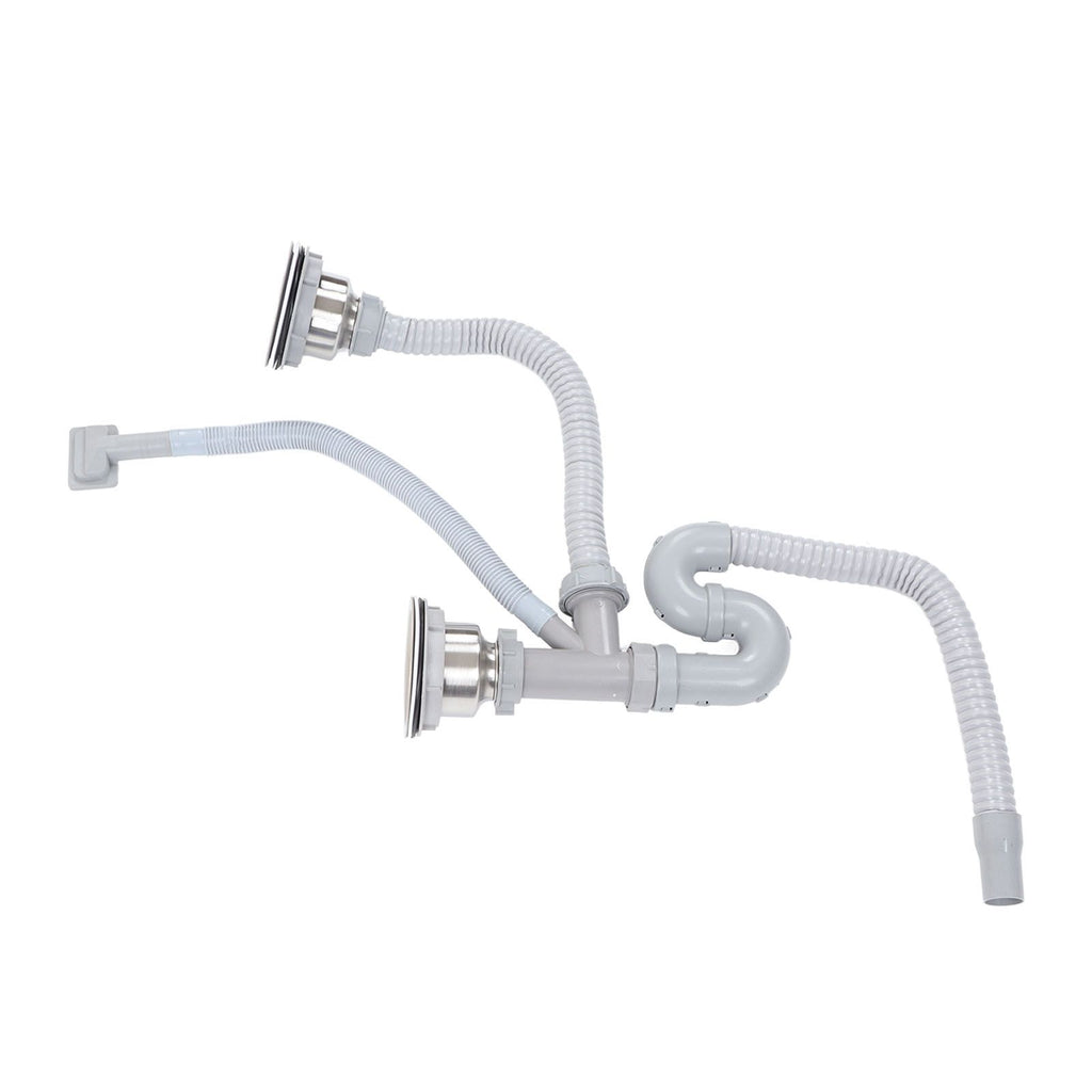 Kitchen Sink Drainer Pipe Stainless Steel S Bent with Double Drains Sewer Pipe Set for Bathroom Home