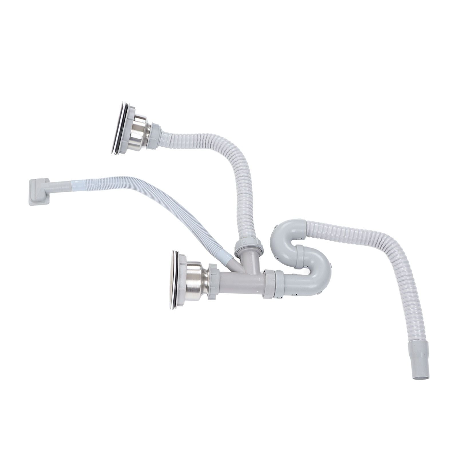 Kitchen Sink Drainer Pipe Stainless Steel S Bent with Double Drains Sewer Pipe Set for Bathroom Home