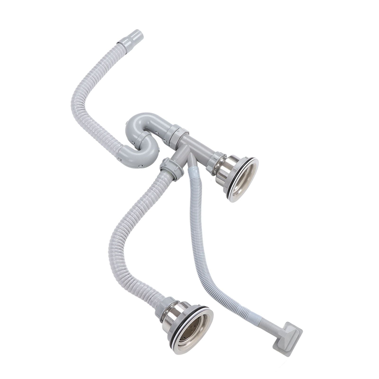 Kitchen Sink Drainer Pipe Stainless Steel S Bent with Double Drains Sewer Pipe Set for Bathroom Home