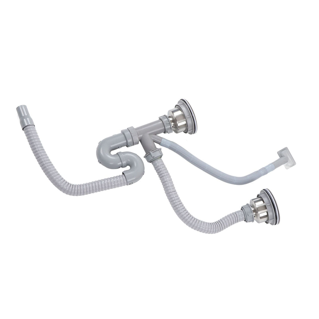 Kitchen Sink Drainer Pipe Stainless Steel S Bent with Double Drains Sewer Pipe Set for Bathroom Home