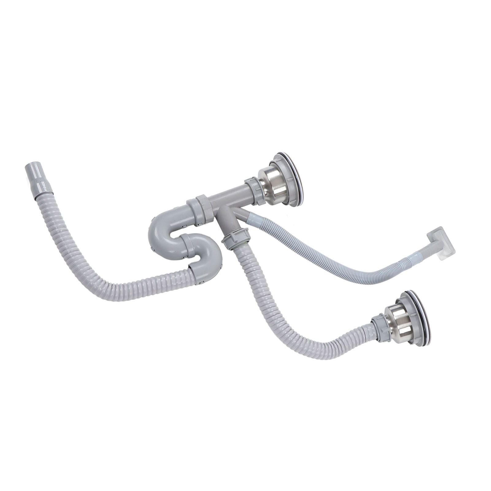Kitchen Sink Drainer Pipe Stainless Steel S Bent with Double Drains Sewer Pipe Set for Bathroom Home