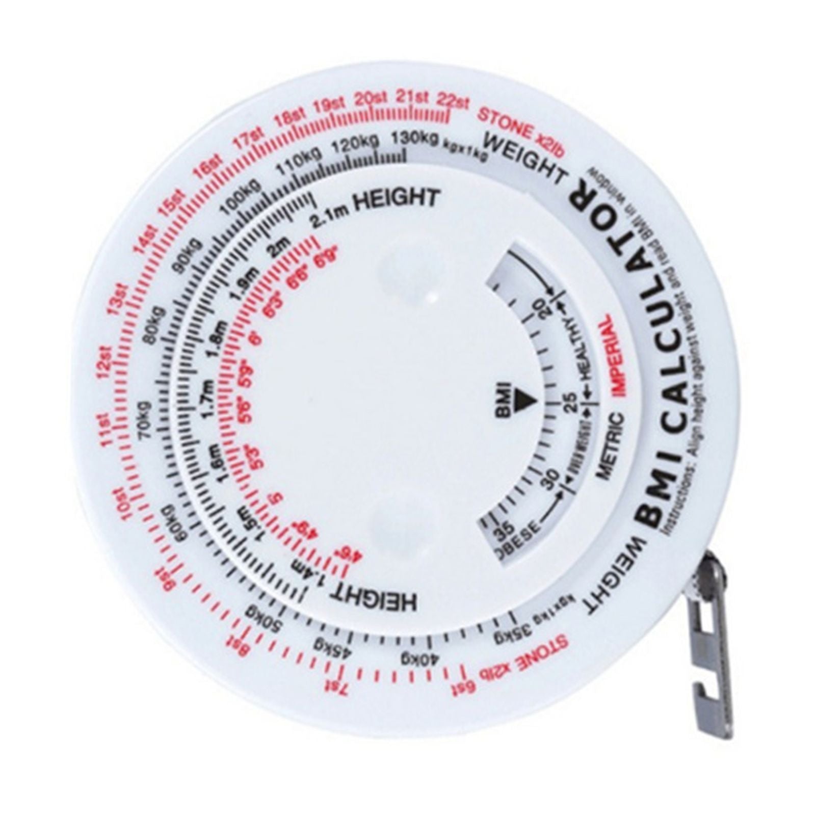 Round BMI Measuring Tape Automatic Retractable Waistline Tape Calculator Portable Health Tape Measures Tools White