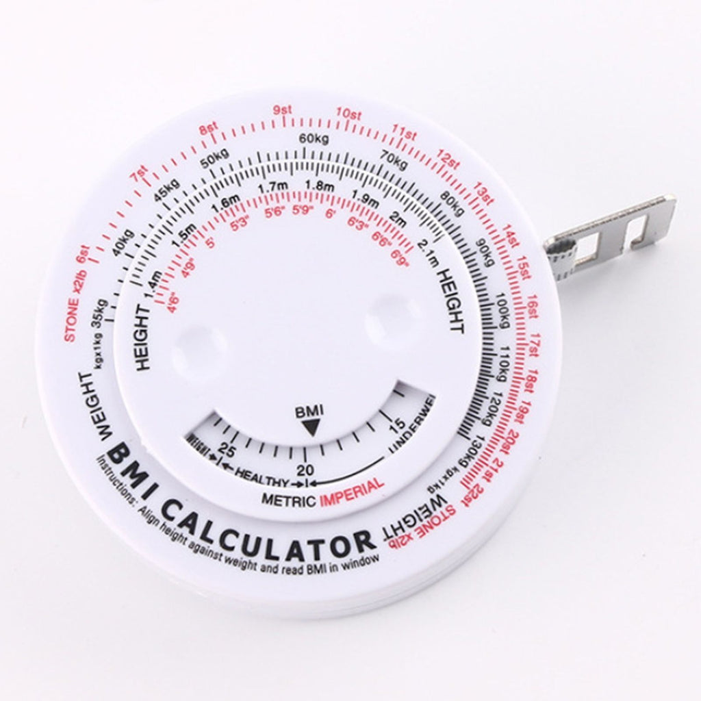 Round BMI Measuring Tape Automatic Retractable Waistline Tape Calculator Portable Health Tape Measures Tools White