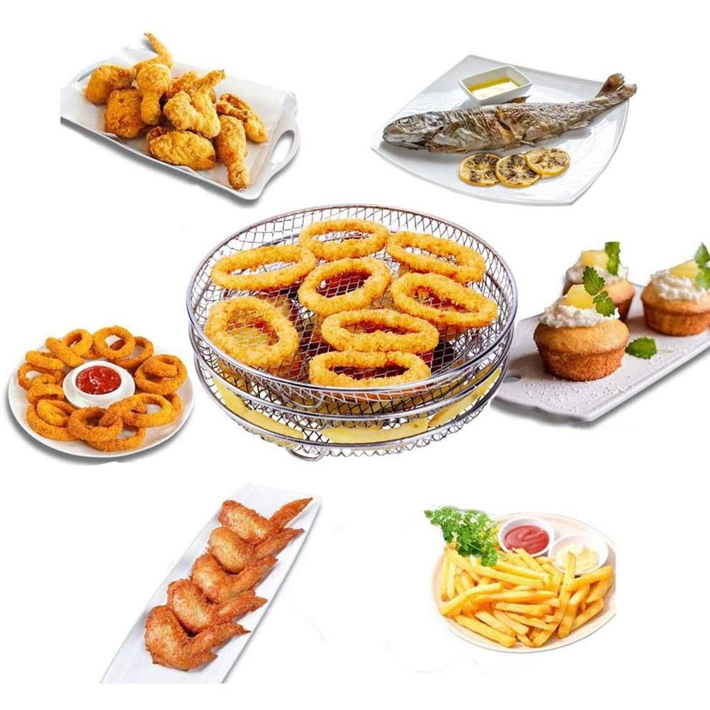 3 Pcs/Set Air Fryer Rack Three Stackable Dehydrator Racks 304 Stainless Steel Air Fryer Stand Air Fryer Accessories