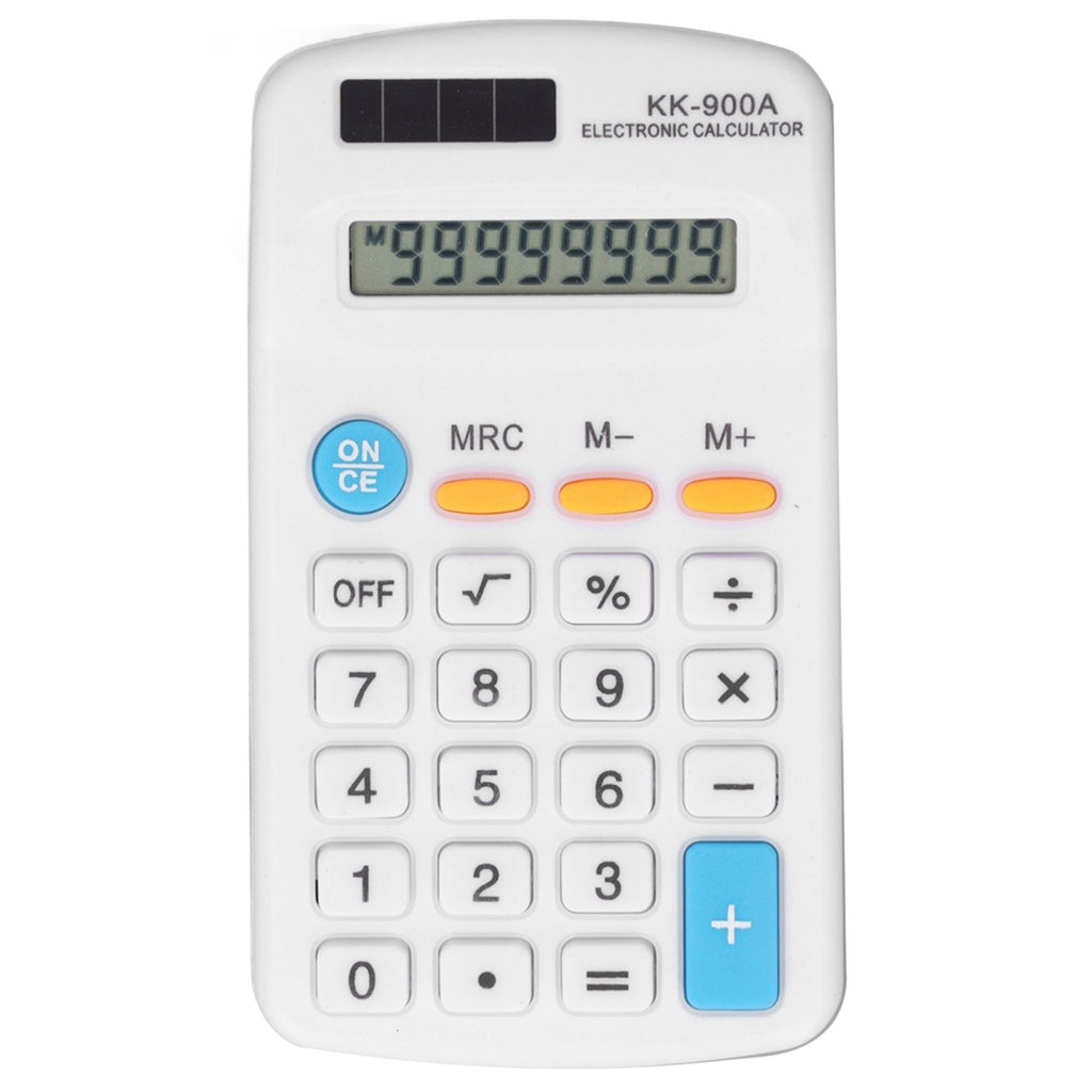 Mini Calculators Handheld 8 Digit with LCD Display Sensitive Button Solar Battery Dual Power for Office School BusinessWhite