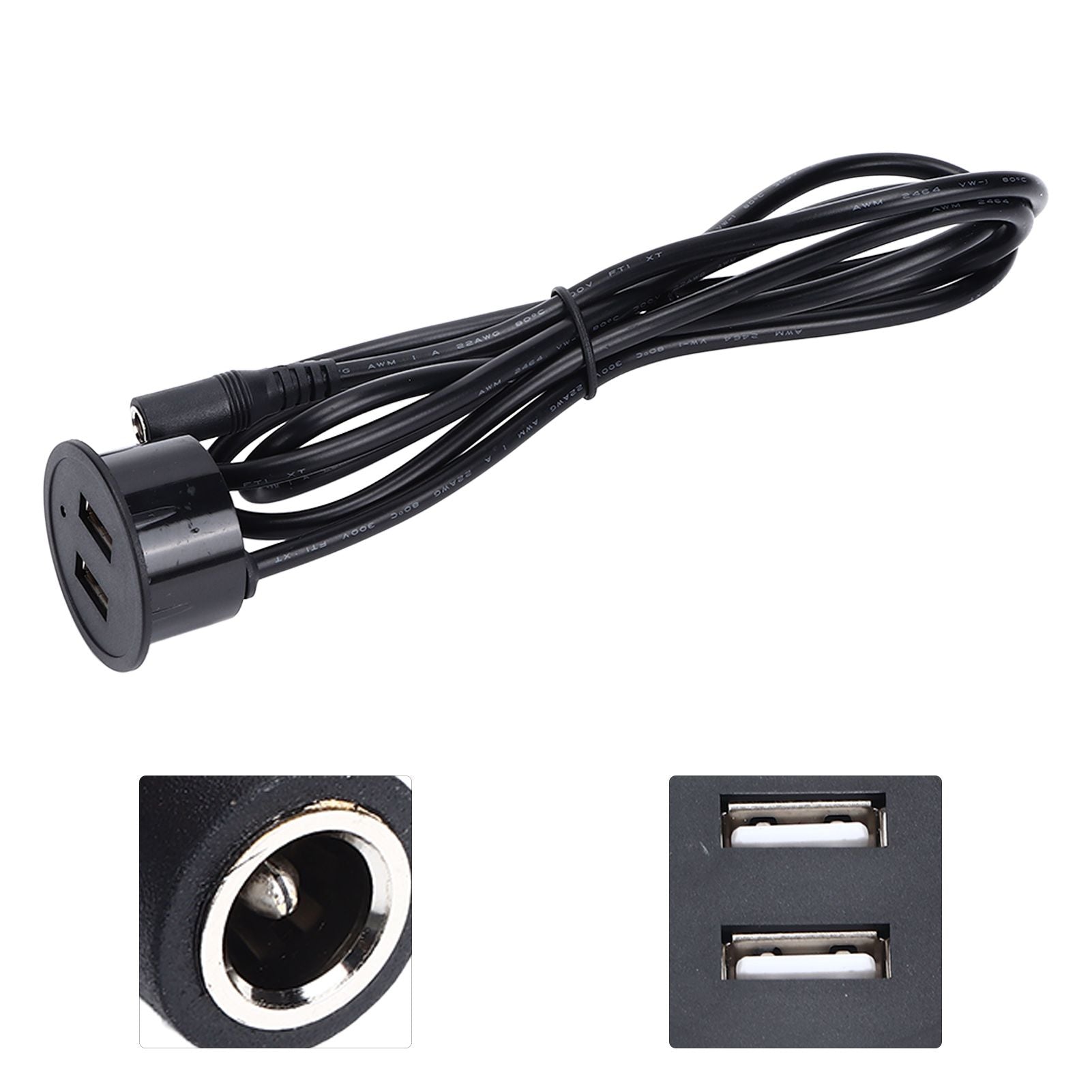 2 USB Charging Socket with 1.5m Cable Embedded Installation 5V 1A Multipurpose for Mobile Phone Cameras TabletDC5521 Output