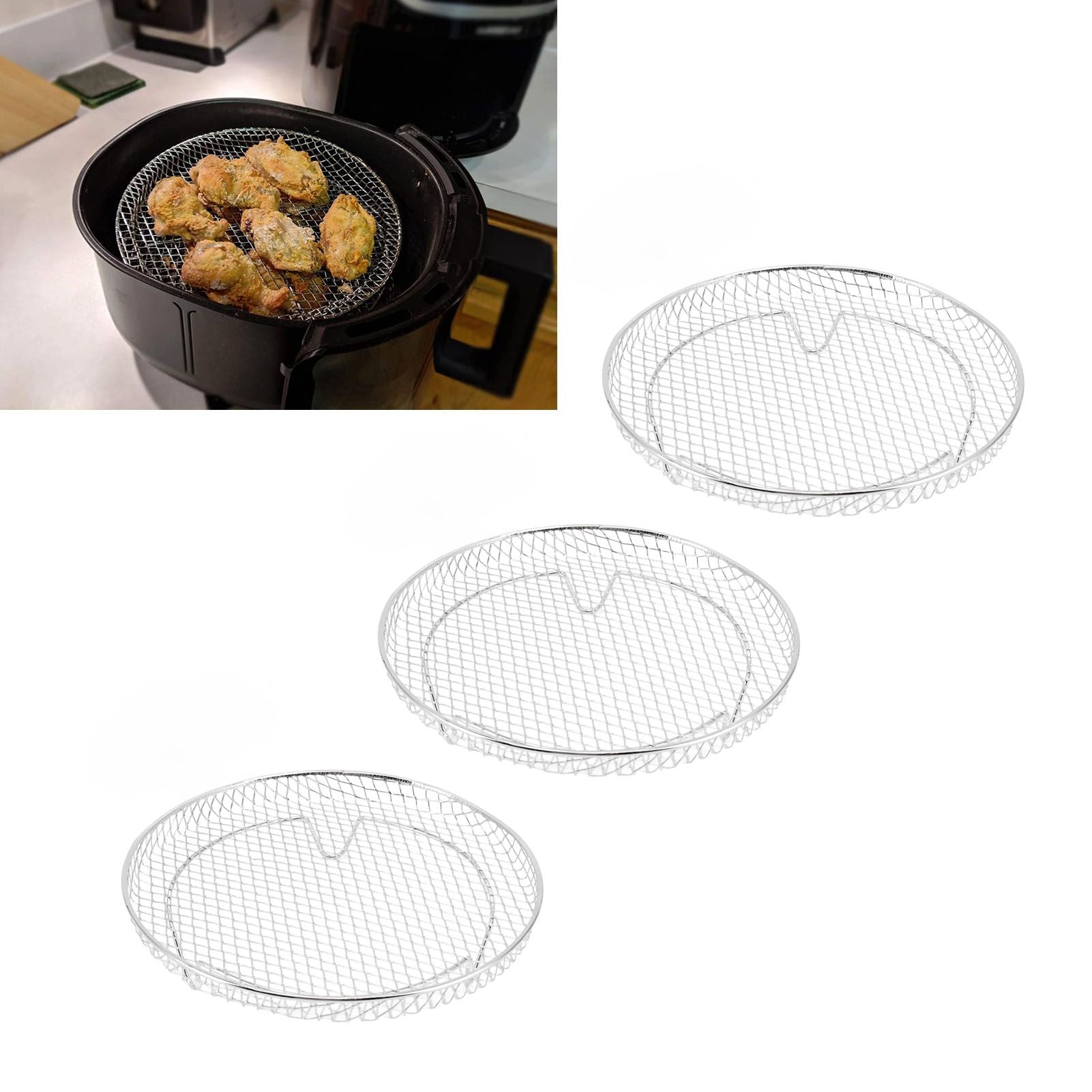 3Pcs Air Fryer Dehydrator Racks Stackable Food Grade Stainless Steel Fruit Meat Dehydration Air Fryer Rack for Air Fryer