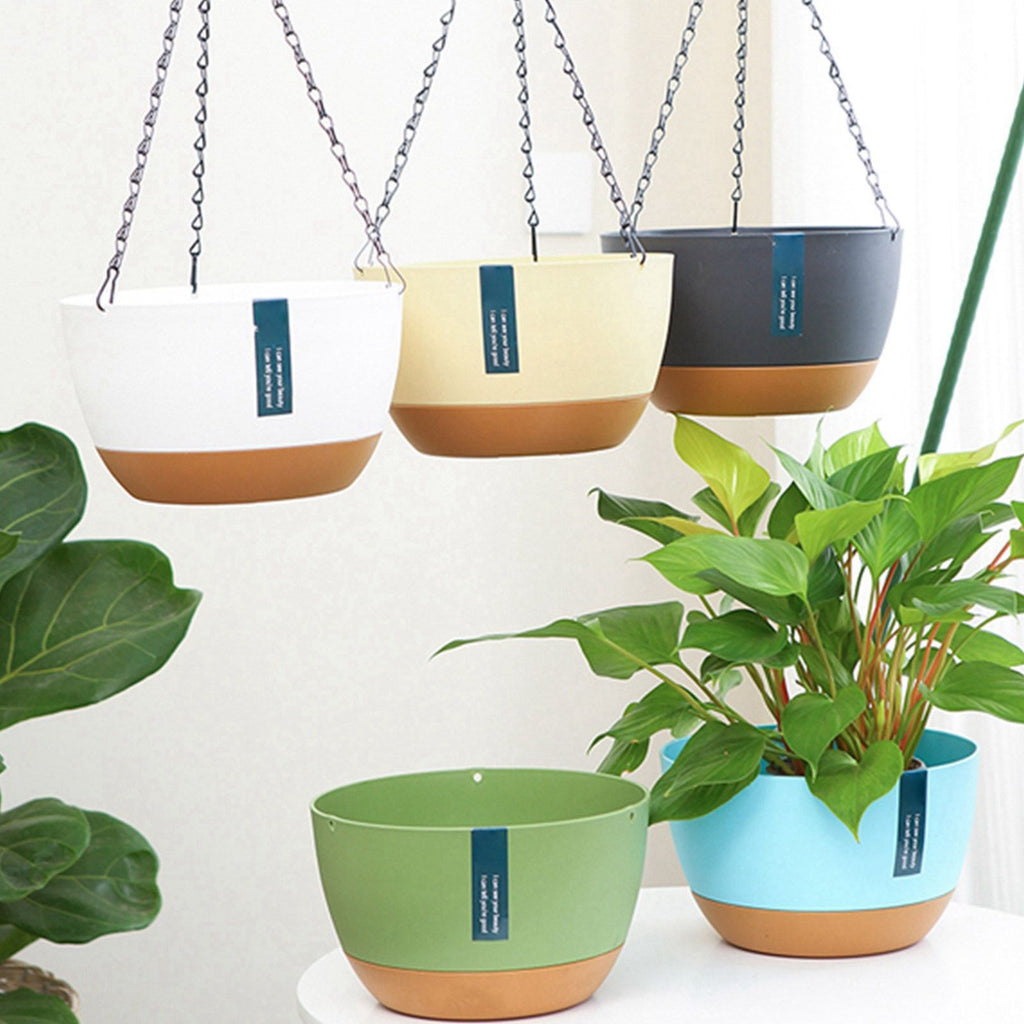 Hanging Double Chain Hanging Basket Planter Home Balcony Indoor Automatic Water Absorbing Basin