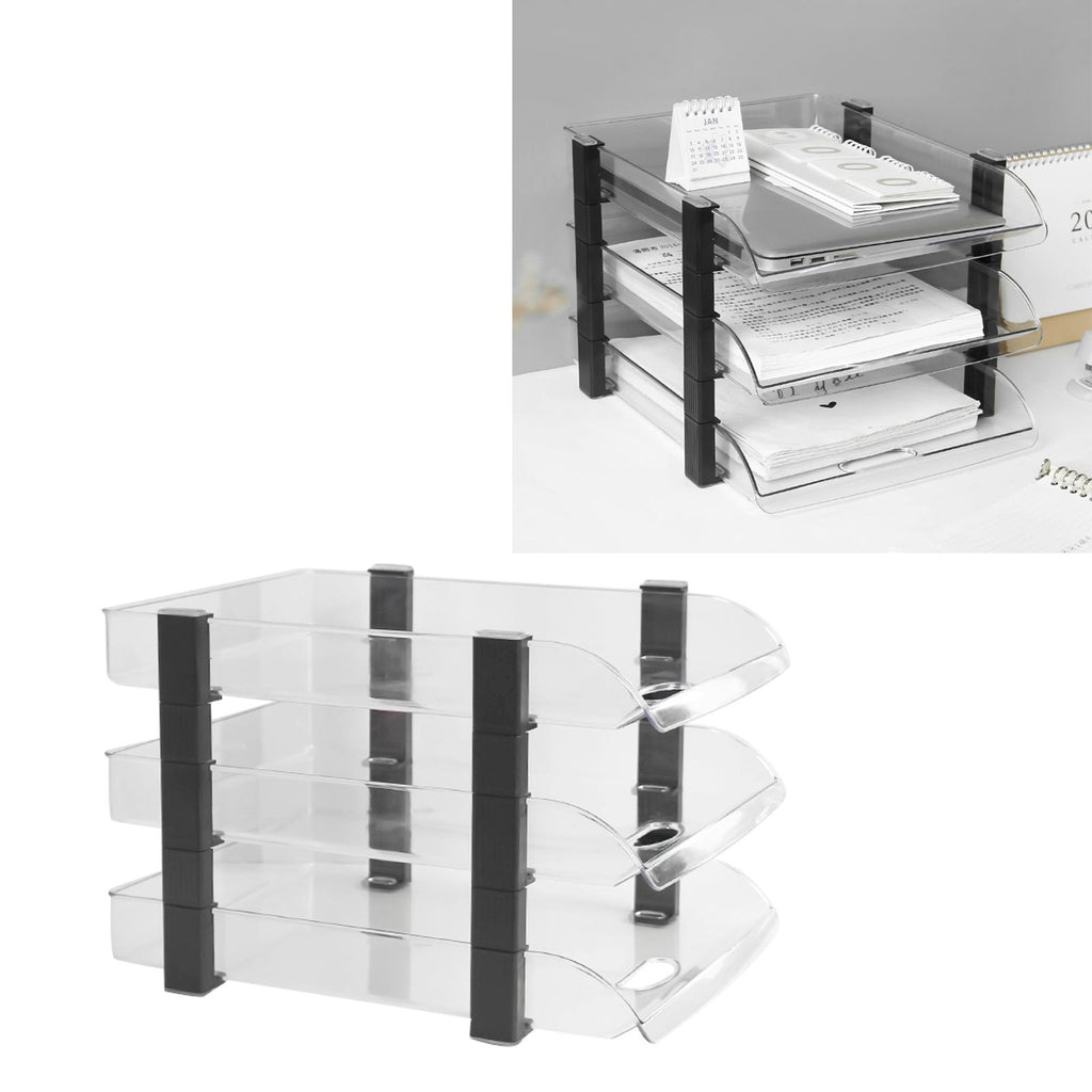 Desk File Letter Tray Layered Classified Documents Rack Acrylic Office Storage Rack Transparent 3 Layers 280x372x247mm