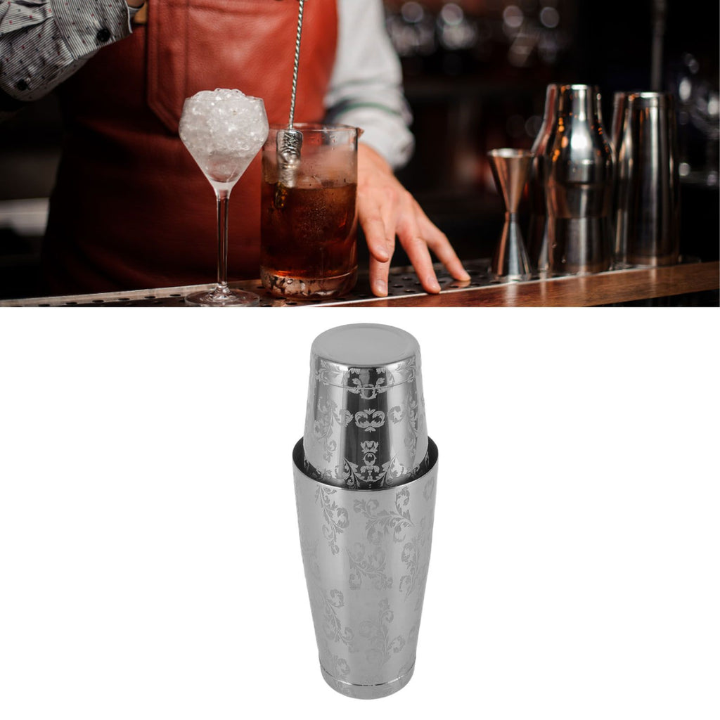 Stainless Steel Cocktail Shaker Engraved Martini Shaker Silver Japanese American Boston Bar Mixer Bottomed