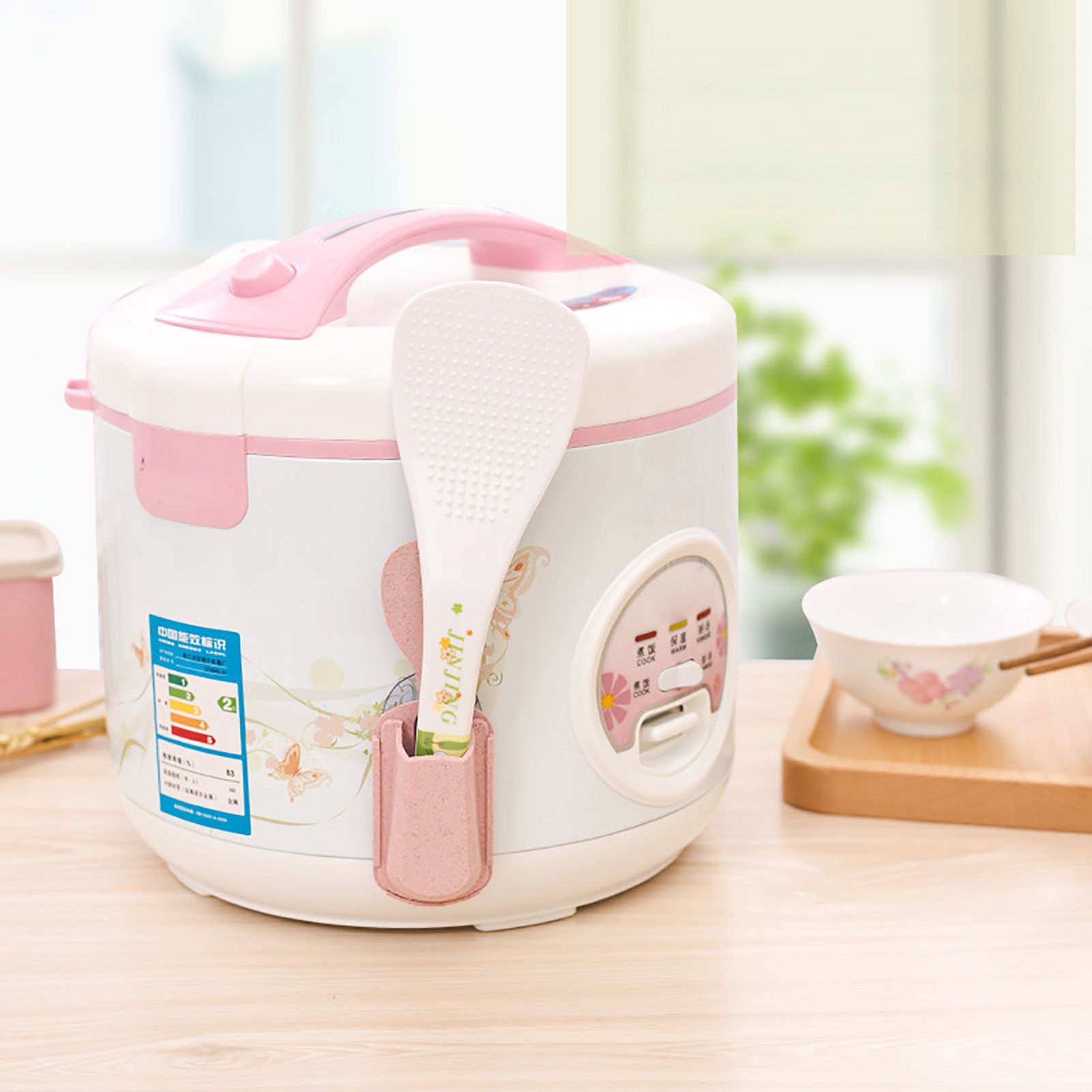 Multifunctional Kitchen Rice Scoop Storage Rack Rice Cooker Side Spoon Holder Kitchen Utensil Pink