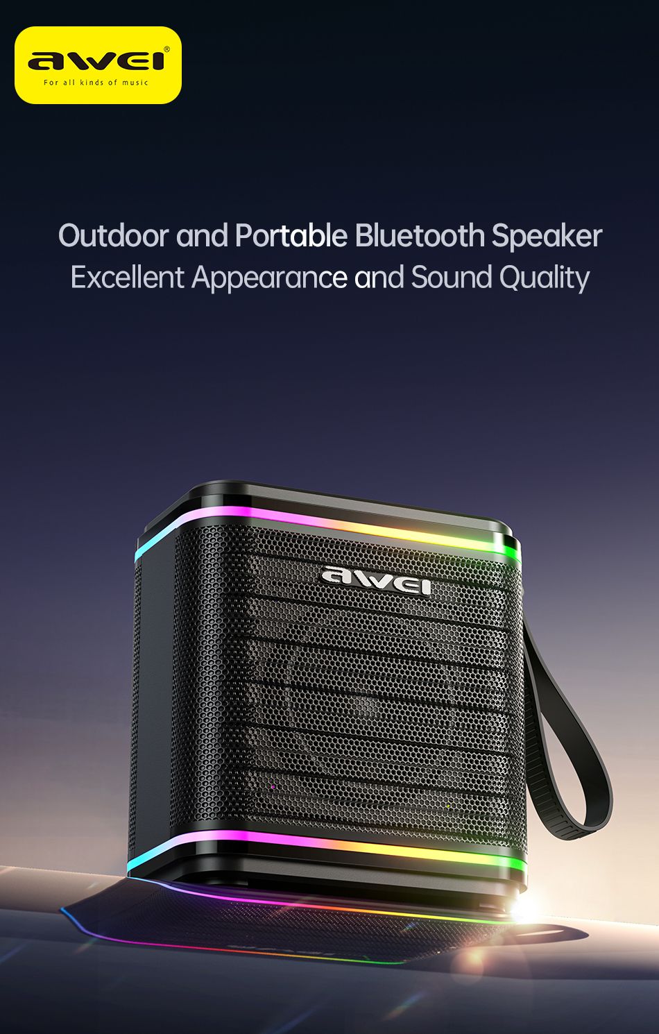 AWEI KA3 20W Wireless Bluetooth Soundbar，black