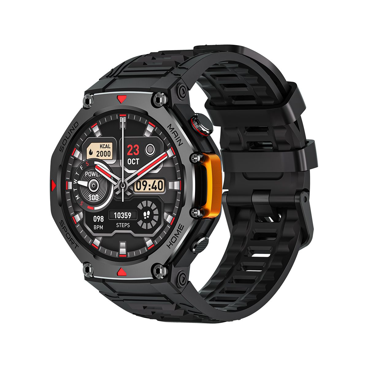 M-Rex4 Men Rugged GPS Smart Watch, 5ATM Waterproof Bluetooth Call Fitness Tracker Heart Rate Sleep Monitor，black