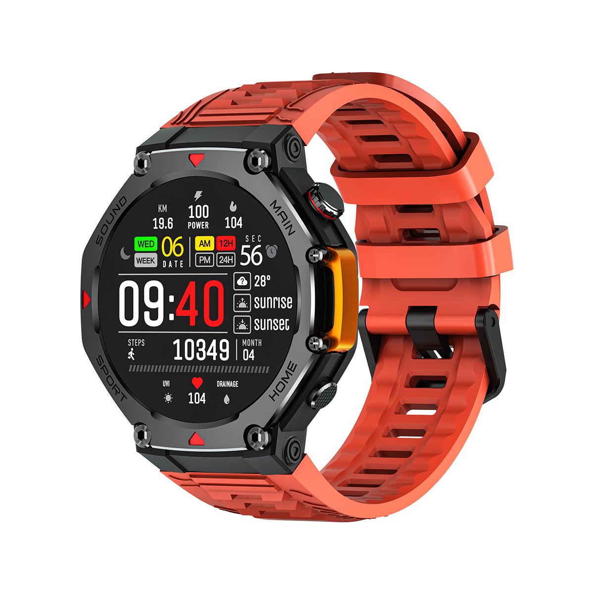 M-Rex4 Men Rugged GPS Smart Watch, 5ATM Waterproof Bluetooth Call Fitness Tracker Heart Rate Sleep Monitor，Orange Red