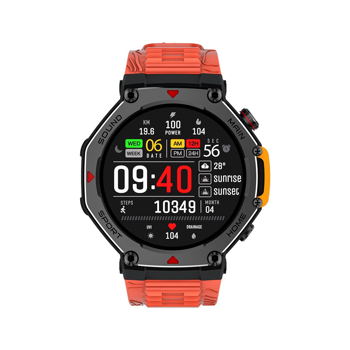 M-Rex4 Men Rugged GPS Smart Watch, 5ATM Waterproof Bluetooth Call Fitness Tracker Heart Rate Sleep Monitor，Orange Red