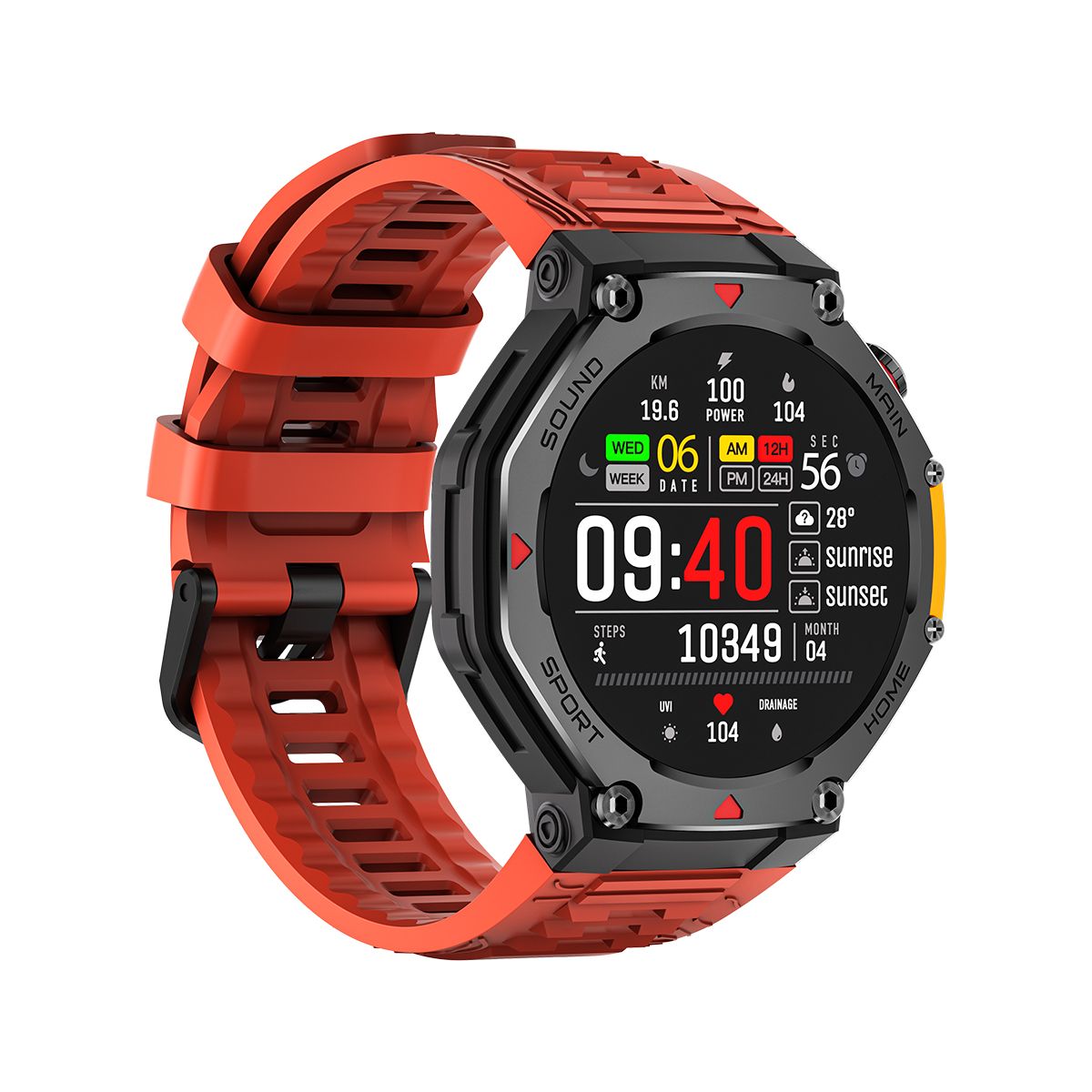 M-Rex4 Men Rugged GPS Smart Watch, 5ATM Waterproof Bluetooth Call Fitness Tracker Heart Rate Sleep Monitor，Orange Red