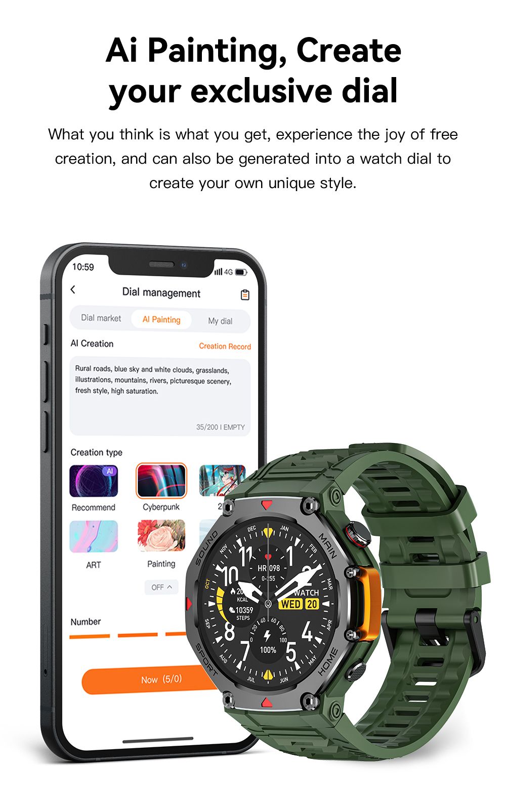 M-Rex4 Men Rugged GPS Smart Watch, 5ATM Waterproof Bluetooth Call Fitness Tracker Heart Rate Sleep Monitor，Orange Red