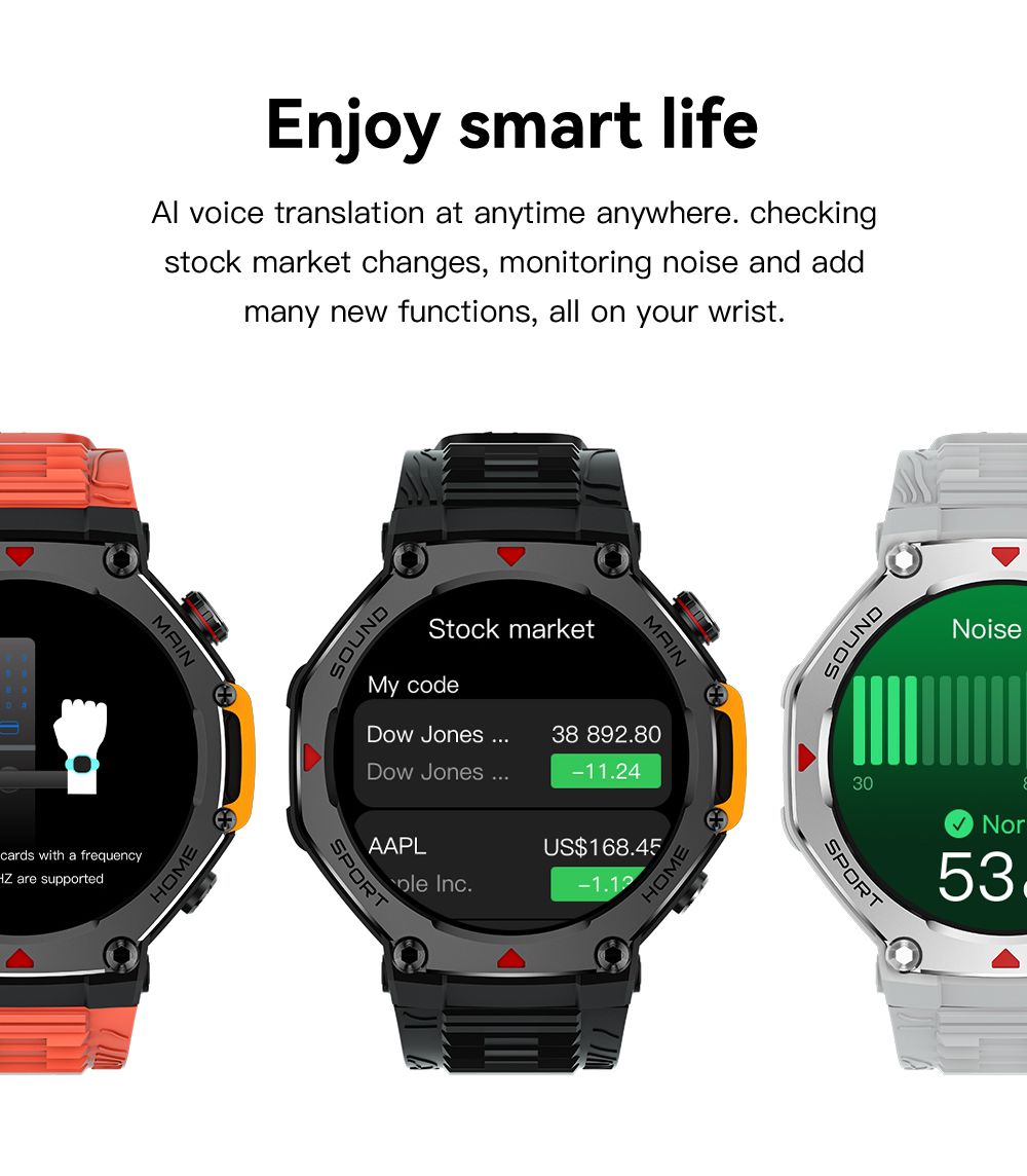 M-Rex4 Men Rugged GPS Smart Watch, 5ATM Waterproof Bluetooth Call Fitness Tracker Heart Rate Sleep Monitor，Orange Red