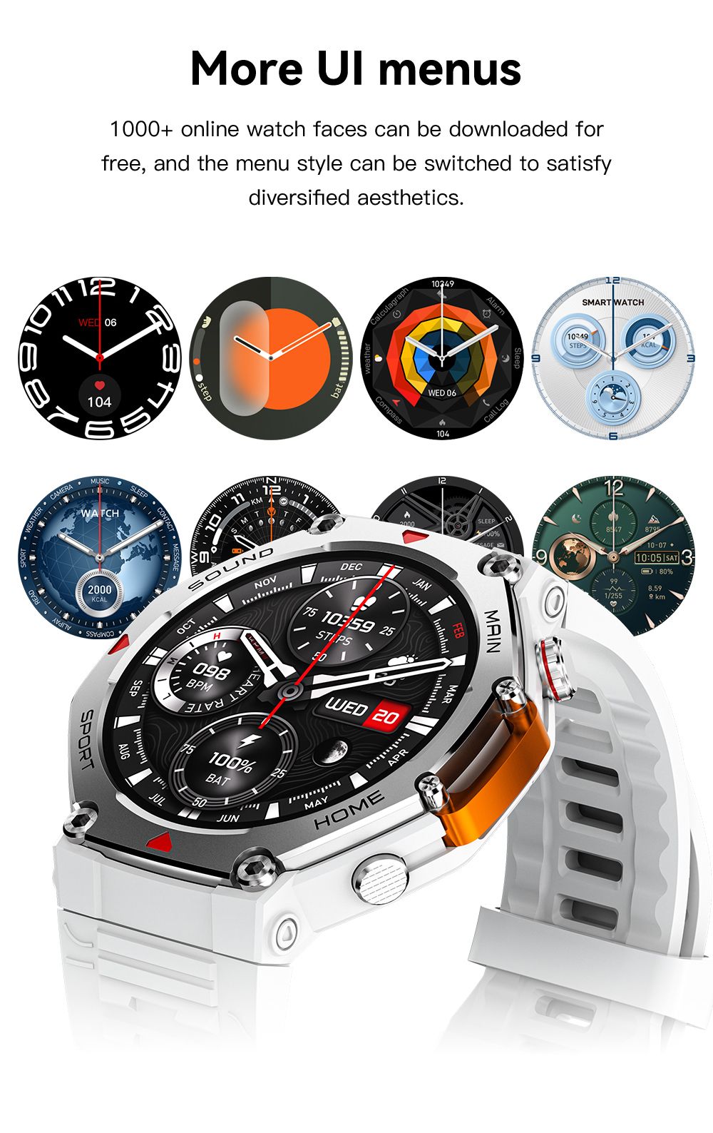 M-Rex4 Men Rugged GPS Smart Watch, 5ATM Waterproof Bluetooth Call Fitness Tracker Heart Rate Sleep Monitor，Orange Red