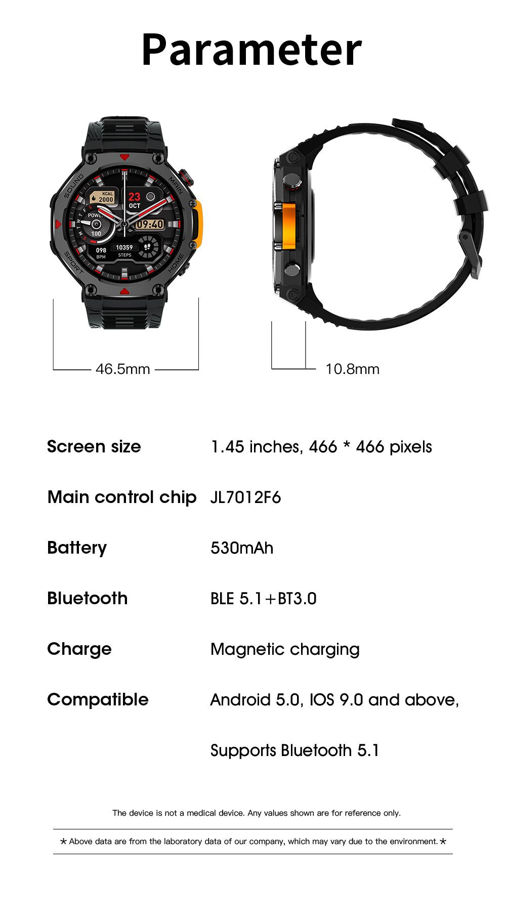 M-Rex4 Men Rugged GPS Smart Watch, 5ATM Waterproof Bluetooth Call Fitness Tracker Heart Rate Sleep Monitor，Orange Red