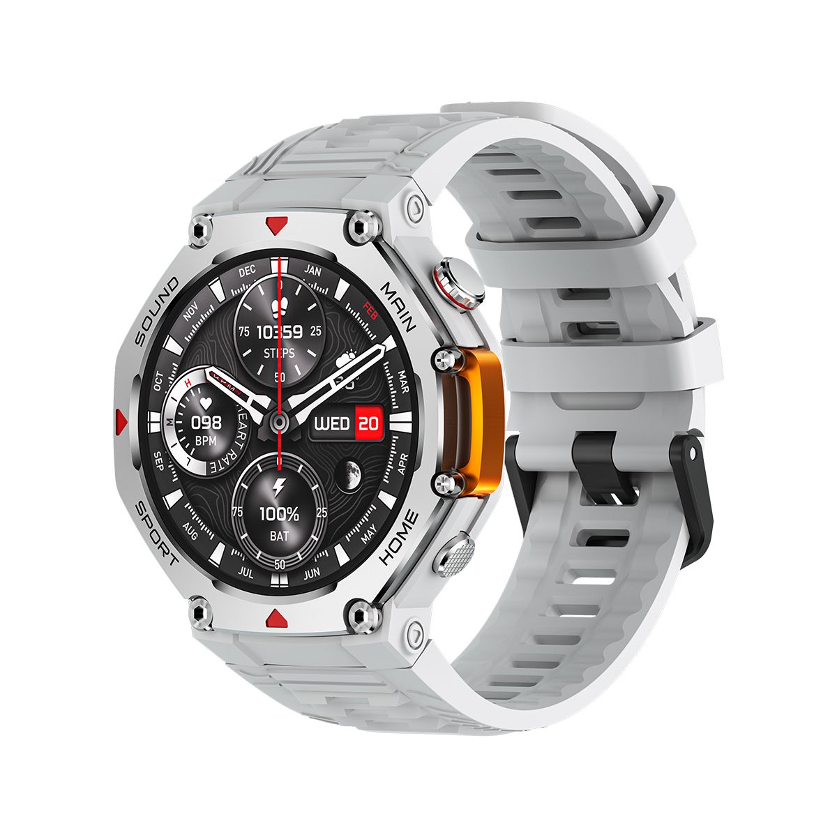 M-Rex4 Men Rugged GPS Smart Watch, 5ATM Waterproof Bluetooth Call Fitness Tracker Heart Rate Sleep Monitor，white