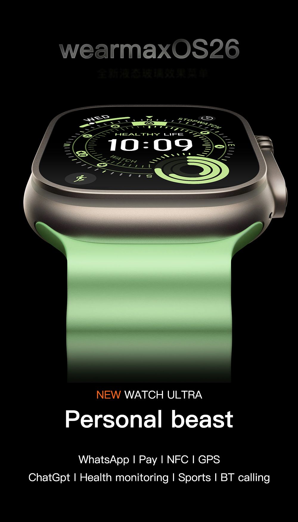 DT Ultra5pro Smart Watch, Full Touch Fitness Watch for Men Women，green