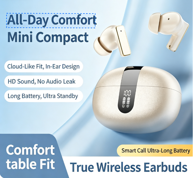 Y8 Bluetooth 6.0 Wireless Heavy Bass Earbuds ENC Noise Cancelling In Ear Headphones,Cream