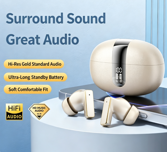 Y8 Bluetooth 6.0 Wireless Heavy Bass Earbuds ENC Noise Cancelling In Ear Headphones,Cream