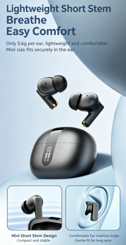 Y8 Bluetooth 6.0 Wireless Heavy Bass Earbuds ENC Noise Cancelling In Ear Headphones,Cream