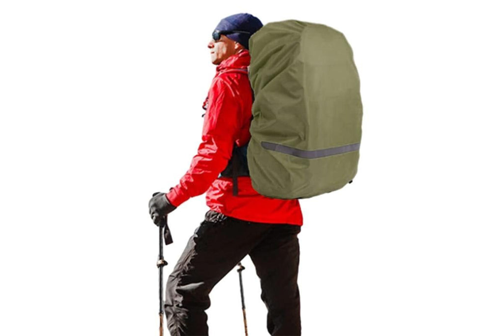 High-Visibility Backpack Rain Cover with Reflective Strip Water-Resistant Outdoor Night Travel Bag Cover -Army Green / XL