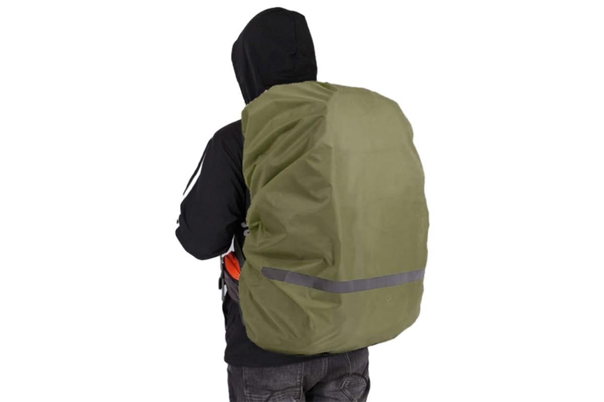 High-Visibility Backpack Rain Cover with Reflective Strip Water-Resistant Outdoor Night Travel Bag Cover -Army Green / XL