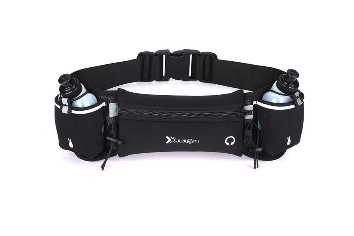 Hydration Running Belt with 2 Water Bottles and Phone Pouch for Marathon Hiking - Green