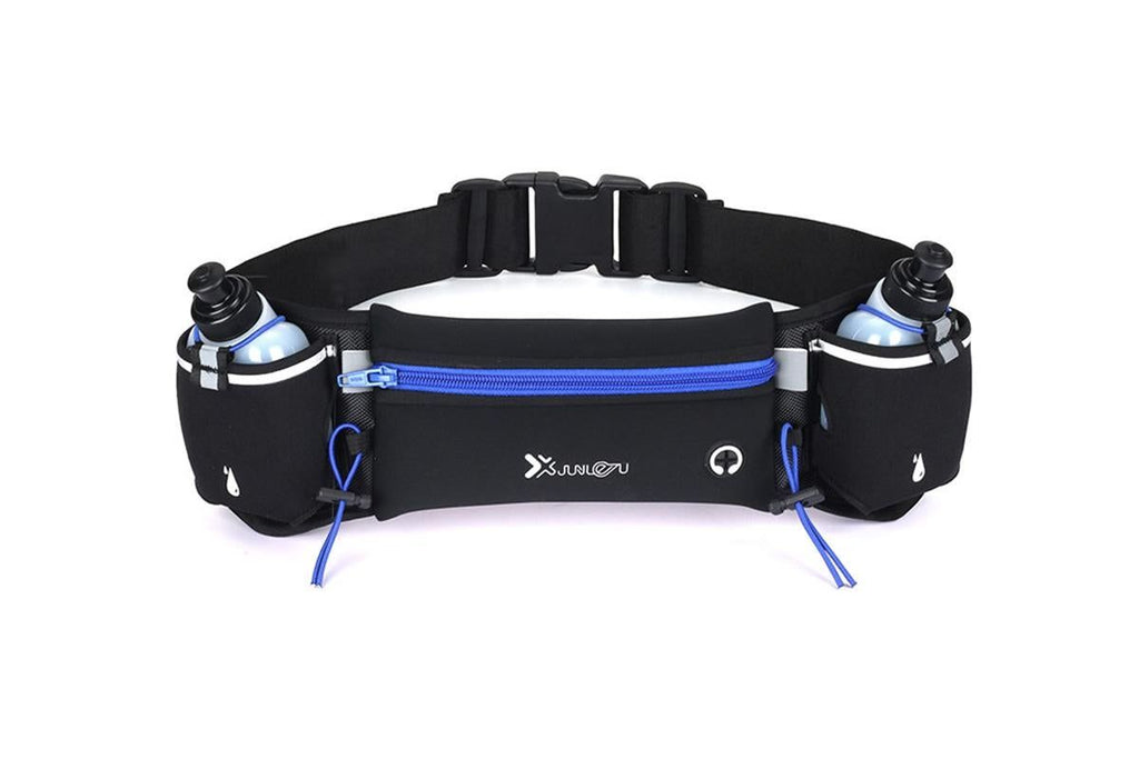 Hydration Running Belt with 2 Water Bottles and Phone Pouch for Marathon Hiking - Black