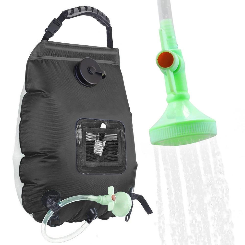 20L Camp Shower Bag Solar Heat Water Pipe Portable Camping Hiking Travel Outdoor - Black