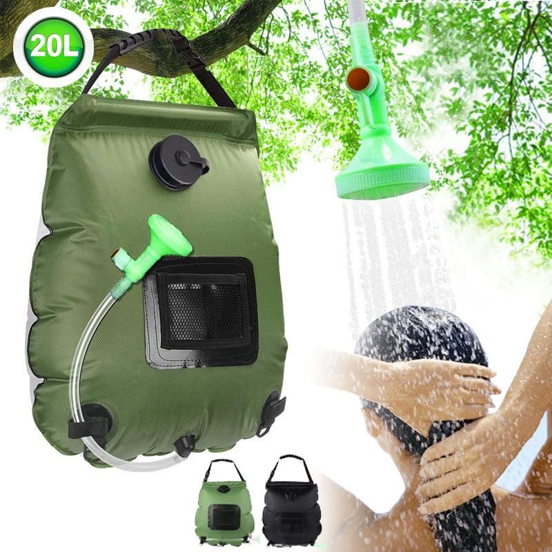 20L Camp Shower Bag Solar Heat Water Pipe Portable Camping Hiking Travel Outdoor - Black