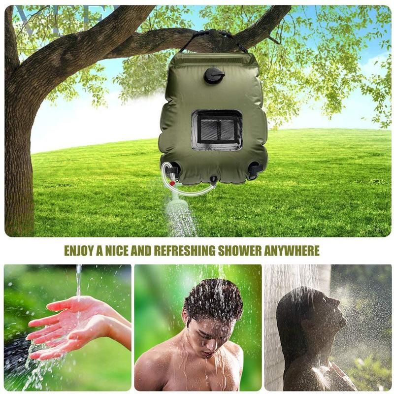 20L Camp Shower Bag Solar Heat Water Pipe Portable Camping Hiking Travel Outdoor - Black