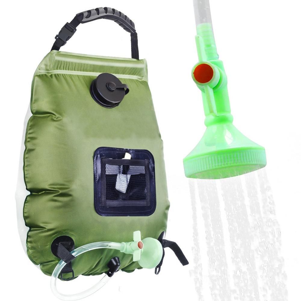 20L Camp Shower Bag Solar Heat Water Pipe Portable Camping Hiking Travel Outdoor - Black